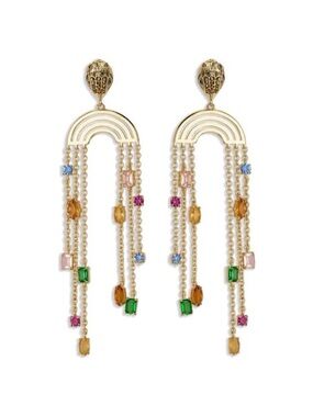 Gold Rainbow Drop Earrings with Multicolor Gemstones